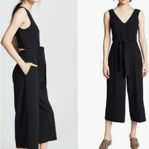 New Club Monaco cropped jumpsuit in navy stripes - Picture 5 of 5